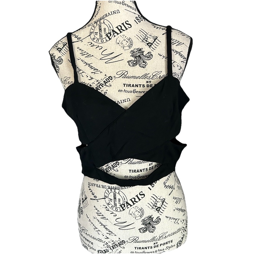 Black Bralette Top Cut Outs Cross Back Size Xl Festival Whimsigoth Sexy Beach